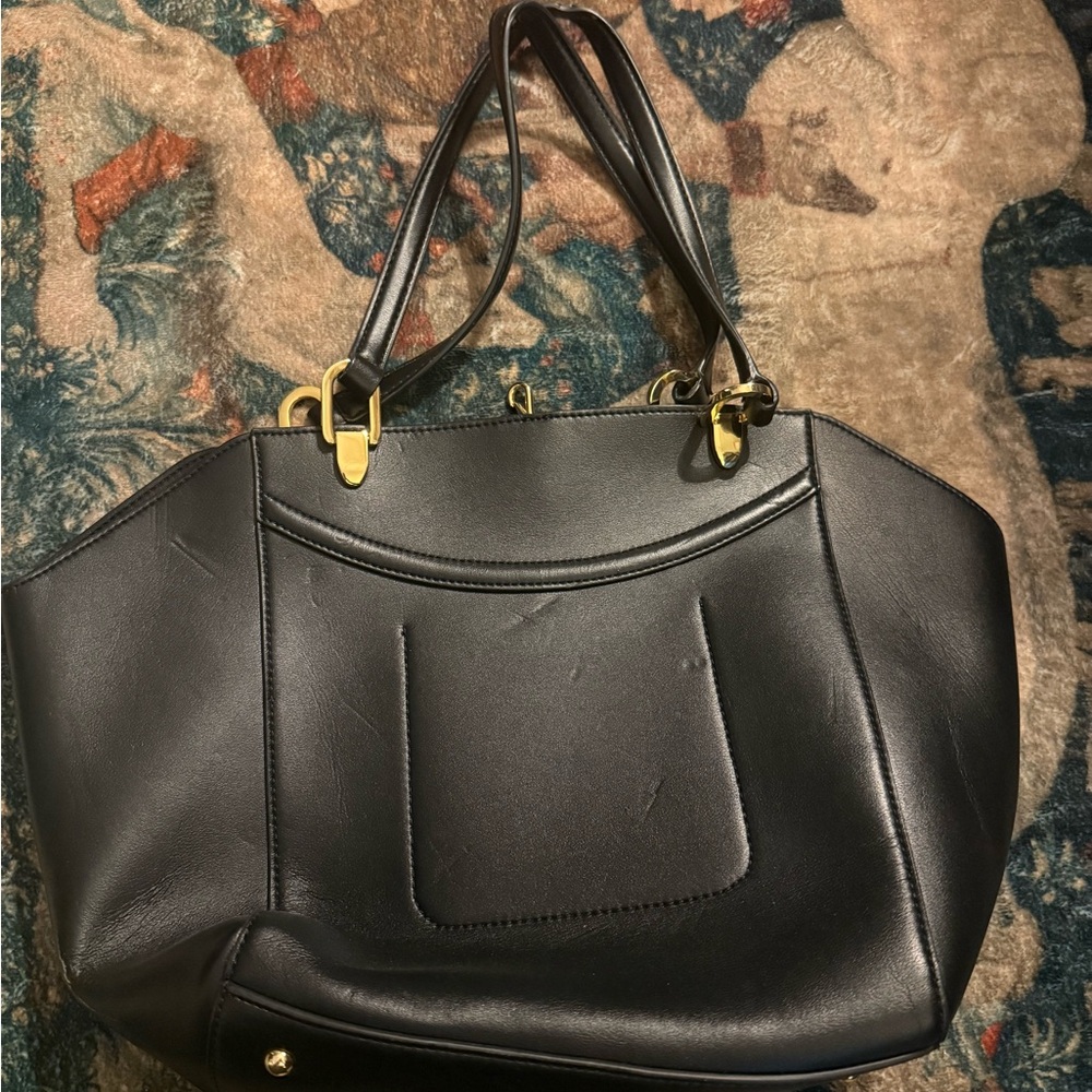 Ralph Lauren Elegant Black Leather Tote Bag